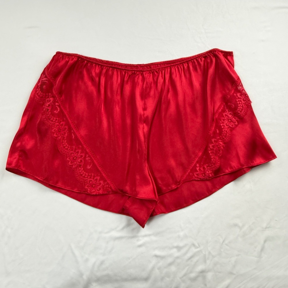 Red Satin Lace Trim Tap Shorts Sleepwear Lingerie Lounge Coquette Y2K Size L
